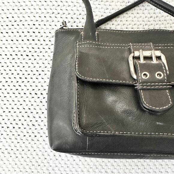 Fossil Vintage Y2K Black Faux Leather Boxy Front Flap Buckle Pocket Shoulder Bag - Picture 3 of 10